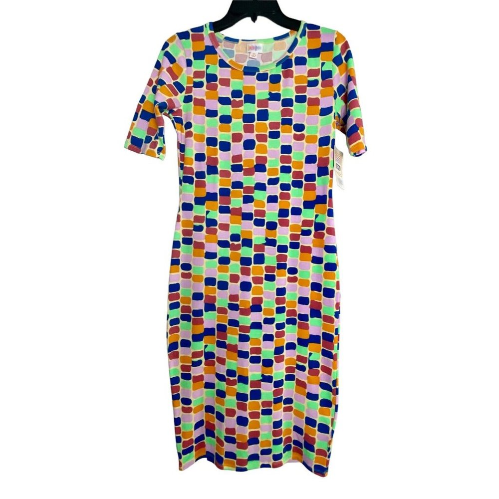 New With Tags Lularoe Julia Dress Size‎ XS Multi Color Knee Length Stretch